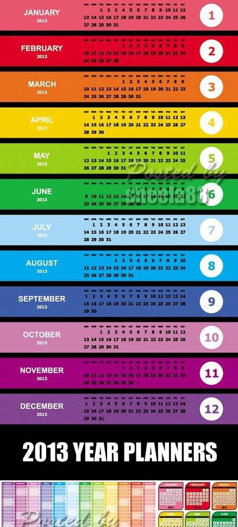 Календари и календарные сетки на 2013 год в векторе