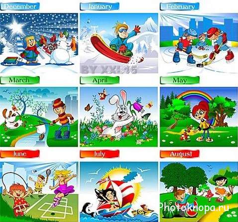 Детский календарь на 2013 год - векторный клипарт Детский календарь на 2013 год - векторный клипарт