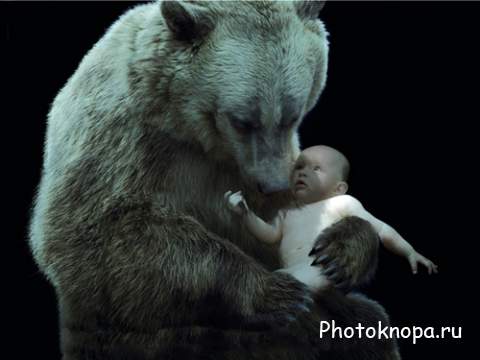 Шаблон для фото - Ребенок и медведь