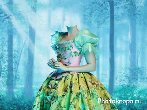  Женский шаблон - Милая Белоснежка в платье в лесу 