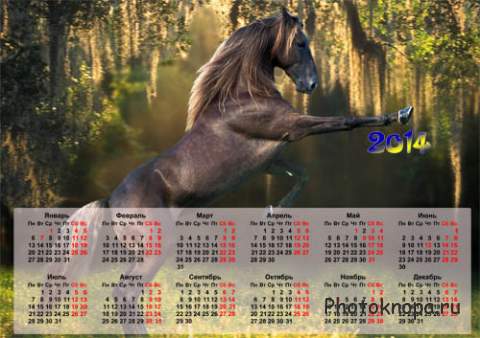 Календарь на 2014 год - Великолепная лошадка