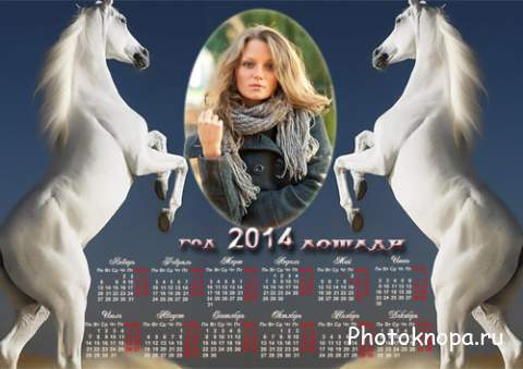 Красивый календарь - Белые игривые лошади