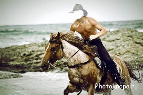  Мужской шаблон - Верхом в брызгах воды на коне 