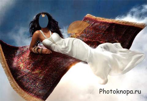  Женский шаблон - Девушка с веером на сказочном ковре 