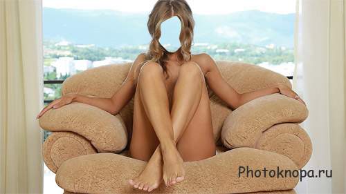 Шаблон для фотошоп - Блондинка на мягком кресле возле окна