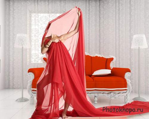 Женский шаблон - Девушка обмотана красной тканью