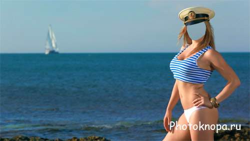 Шаблон для фотошопа - Девушка в тельняшке на причале Шаблон для фотошопа - Девушка в тельняшке на причале