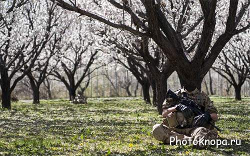 Мужской шаблон - Отличный отдых солдата в яблочном саду
