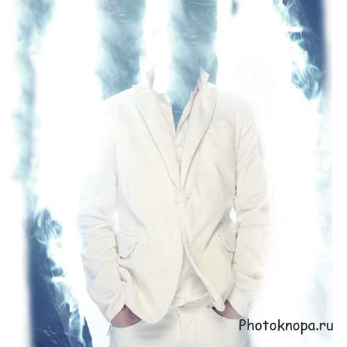 Шаблон мужской - Парень в белом костюме в дыму