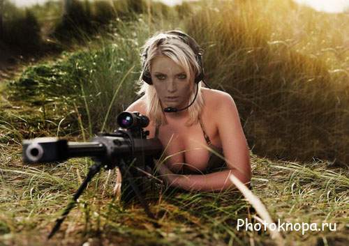 Женский шаблон - Девушка снайпер с винтовкой