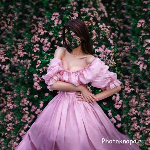 Шаблон женский - Среди розовых цветом в пышном платье
