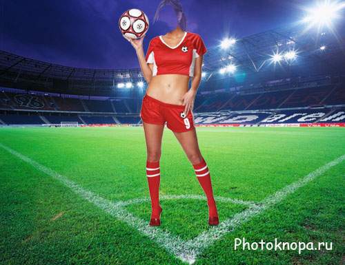 Женский шаблон - На футбольном поле с мячом