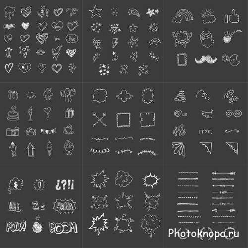 Рисованный белым на черном фоне векторный клипарт Рисованный белым на черном фоне векторный клипарт