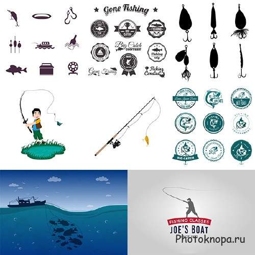 Рыболовные крючки и логотипы в векторе