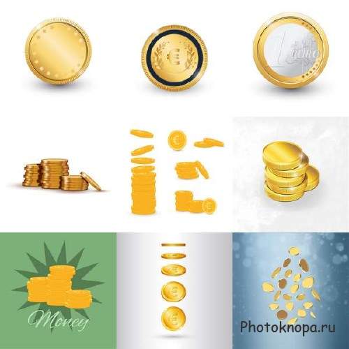 Различные золотые монеты в векторном формате