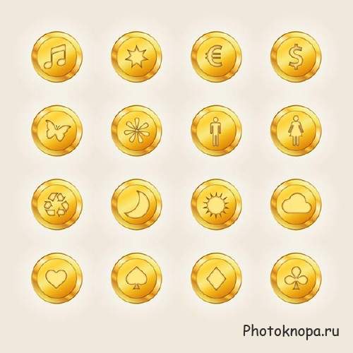 Различные золотые монеты в векторном формате