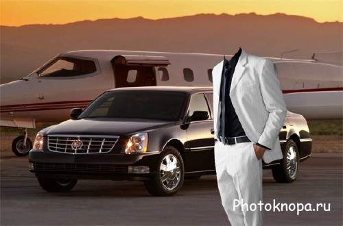 Шаблон для Photoshop - Роскошный бизнесмен у частного самолета Шаблон для Photoshop - Роскошный бизнесмен у частного самолета