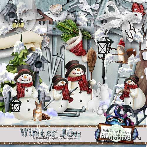 Рисованный зимний скрап-комплект - Зимняя радость