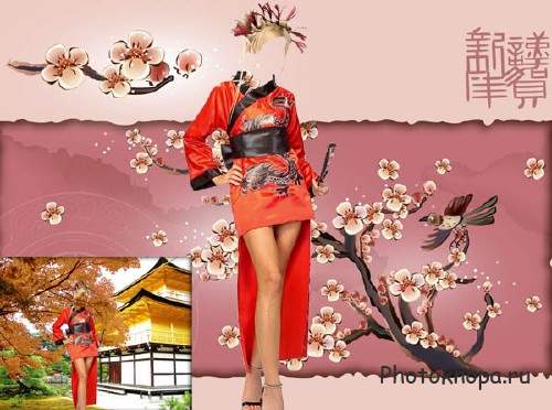  Шаблон для фотошопа - Национальный наряд гейши 