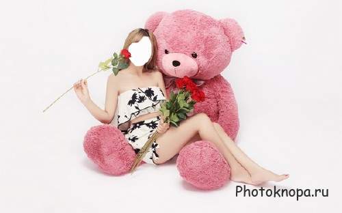 Шаблон женский - С цветком на розовом медведе