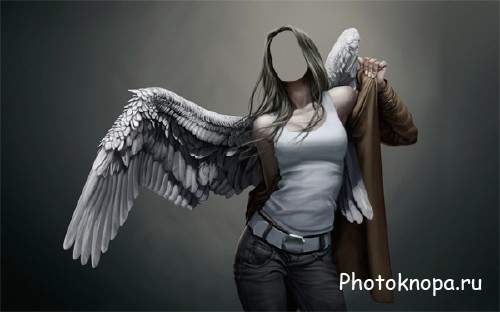 Красивый ангел с крыльями - Шаблон для Photoshop