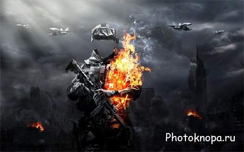  Photoshop шаблон - Солдат на задании 