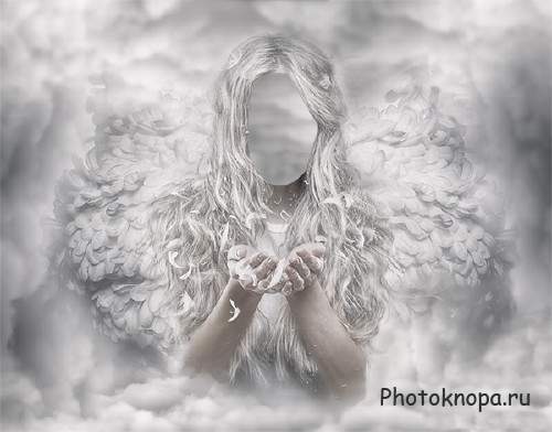  Шаблон psd женский - Светлый ангел среди облаков 