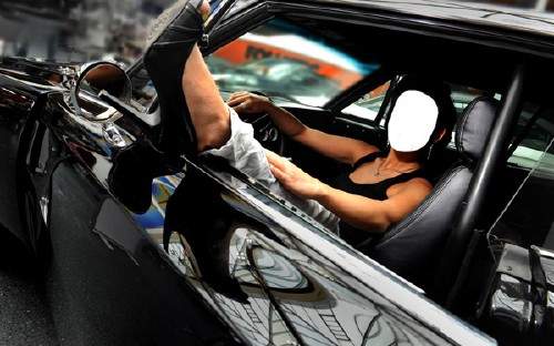 Женский фотошаблон - В черном авто Женский фотошаблон - В черном авто