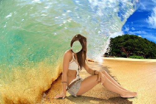 Photoshop шаблон - Сидя под волной Photoshop шаблон - Сидя под волной