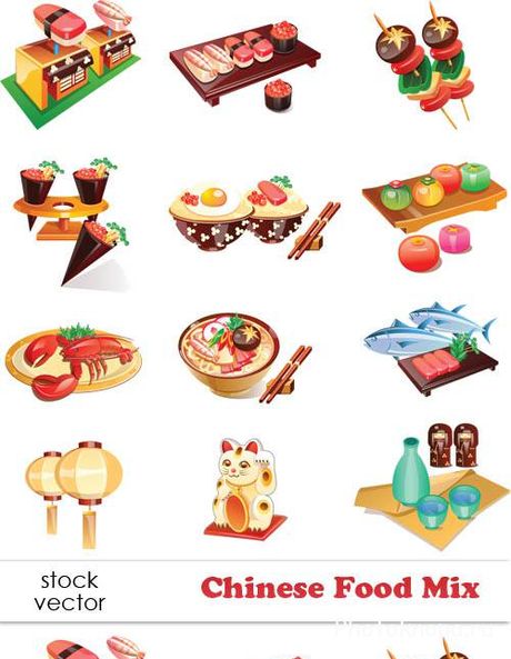 Китайская еда, блюда, кухня - векторный клипарт