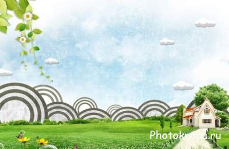 Загородный дом, лето и природа - PSD клипарт для фотошопа