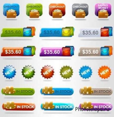 Стикеры, бирки, скидки, ценники, кнопки для дизайна - PSD шаблоны
