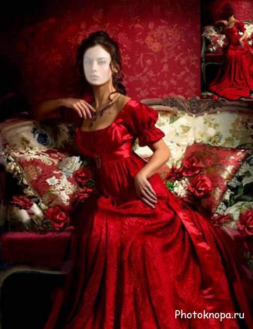 Шаблон для фотошопа - Девушка в красном бальном платье