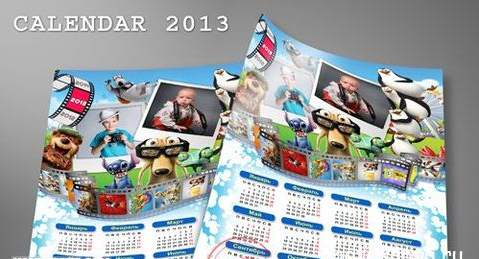 Детский настенный календарь с рамкой для фотошопа на 2013