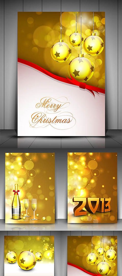 Новогодние открытки желтого цвета - векторный клипарт