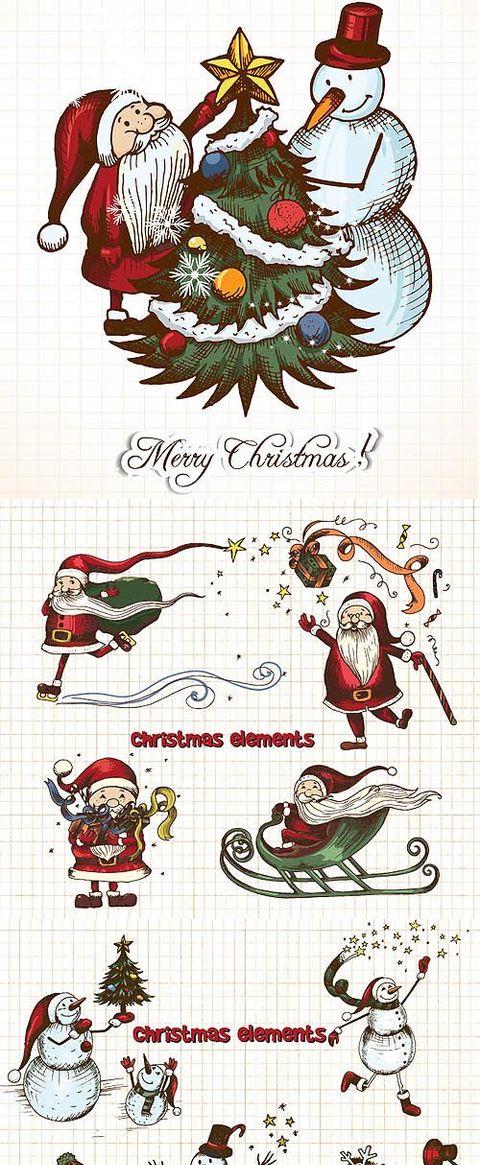 Снеговик и Санта Клаус - векторный клипарт