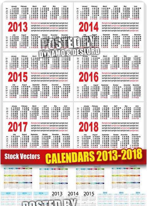 Календарные сетки для фотошопа на 2013-2018 год