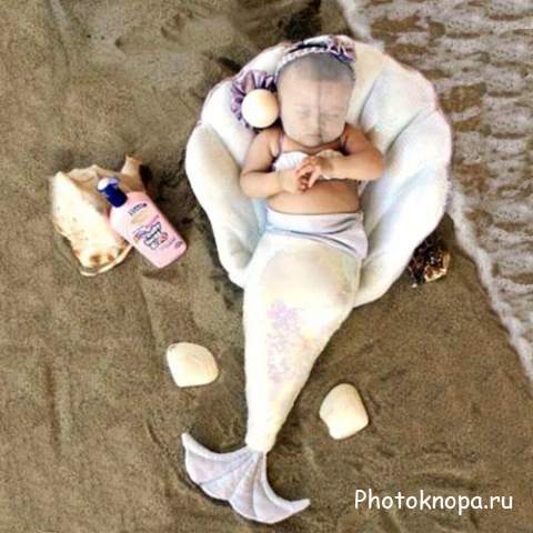 Шаблон детский - Русалка отдыхает на песке