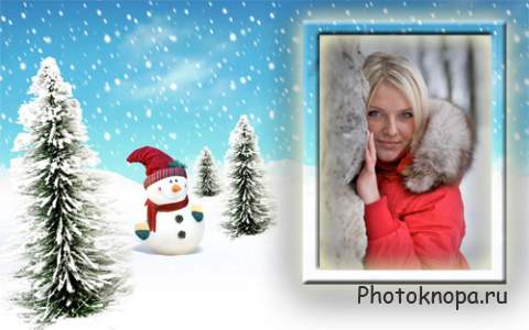  Рамка для фотошопа - Счастливый снеговик в елочках 
