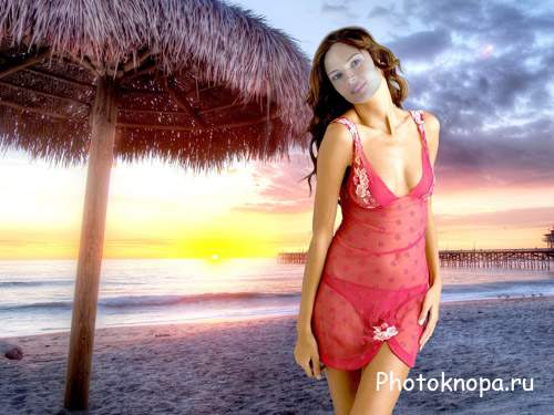 Шаблон для Photoshop - Удивительный закат у берега моря