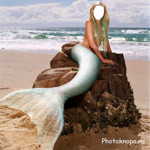  Шаблон для фото - Русалка на камне у моря 