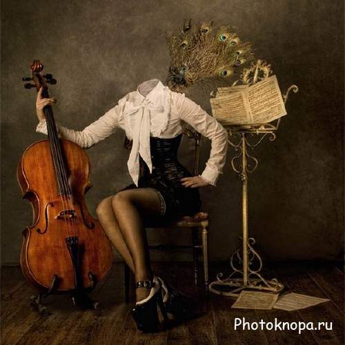  Шаблон женский - Музыкантша с контрабасом 