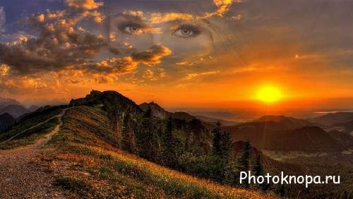 Рамка для фотошоп - Закат на фоне гор