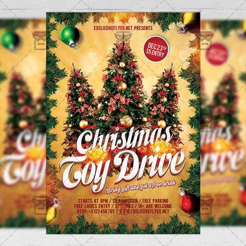 Toy drive christmas psd flyer template